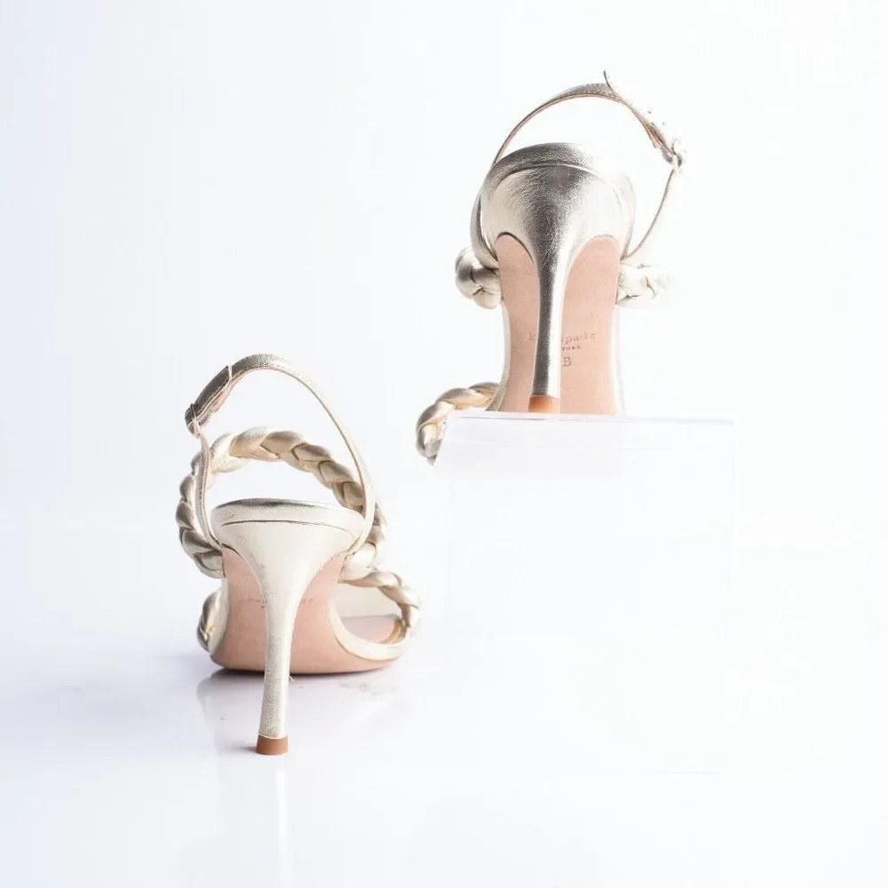 Kate Spade Womens Gold Saffron Braided Leather Slingbacks Heels Sandals US 9